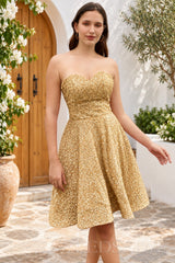 gold sequin strapless sweetheart A-line short homecoming dress