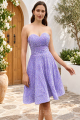 lavender sequin strapless sweetheart A-line short homecoming dress