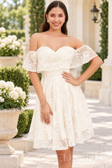 ivory off the shoulder sweetheart lace a-line homecoming dress