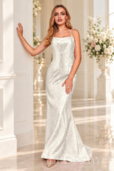 Ivory crepe mermaid prom dress with lace-up open back