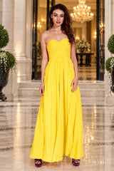 daffodil strapless chiffon sweetheart a-line prom dress with ruched bodice