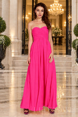 hot-pink strapless chiffon sweetheart a-line prom dress with ruched bodice