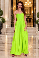 lime-green strapless chiffon sweetheart a-line prom dress with ruched bodice