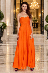 orange strapless chiffon sweetheart a-line prom dress with ruched bodice