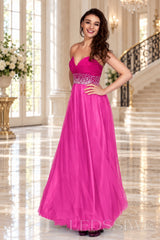 hot-pink strapless chiffon sweetheart a-line prom dress with beaded waist