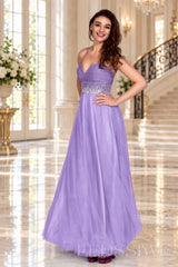 lavender strapless chiffon sweetheart a-line prom dress with beaded waist