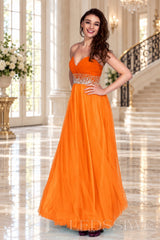 orange strapless chiffon sweetheart a-line prom dress with beaded waist