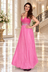 pink strapless chiffon sweetheart a-line prom dress with beaded waist