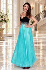 jade strapless chiffon sweetheart a-line prom dress with beaded waist front view