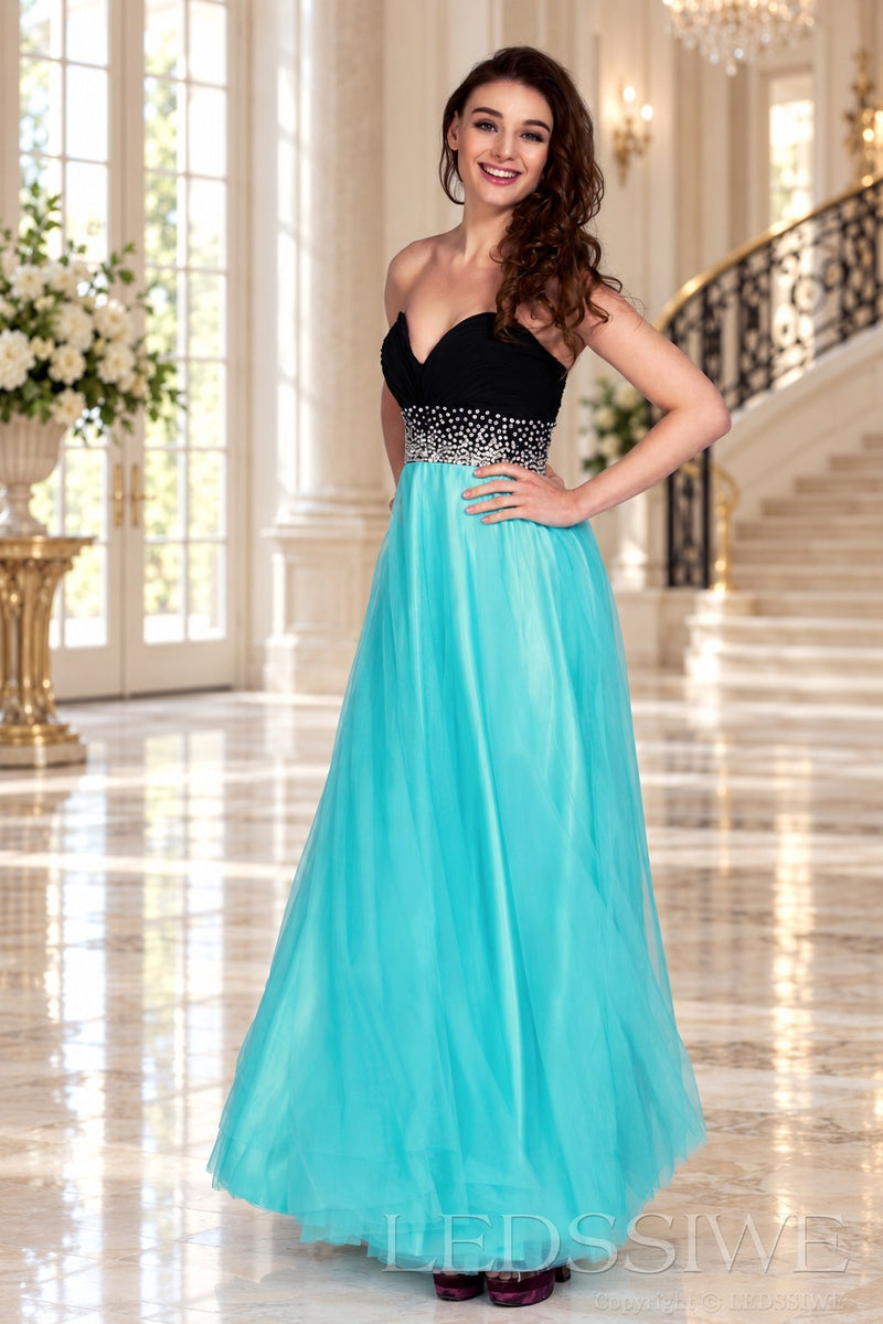 jade strapless chiffon sweetheart a-line prom dress with beaded waist front view