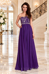 purple strapless chiffon sweetheart a-line prom dress with beaded corset bodice