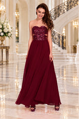 burgundy strapless sequin sweetheart a-line prom dress with cutout corset bodice