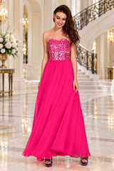 hot-pink strapless sequin sweetheart a-line prom dress with cutout corset bodice