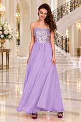 lavender strapless sequin sweetheart a-line prom dress with cutout corset bodice