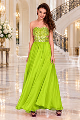 lime-green strapless sequin sweetheart a-line prom dress with cutout corset bodice
