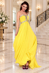 daffodil strapless chiffon sweetheart a-line prom dress with beaded trim
