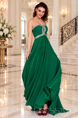 emerald strapless chiffon sweetheart a-line prom dress with beaded trim