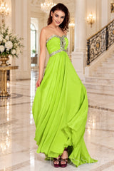 lime-green strapless chiffon sweetheart a-line prom dress with beaded trim