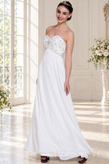 ivory strapless beaded chiffon a-line wedding dress with corset back side view