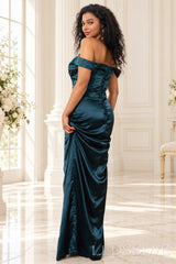 Teal beaded satin sheath evening gown corset lace-up tie back
