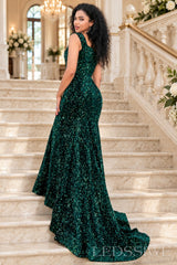 Grape sequined velvet mermaid evening gown lace up back